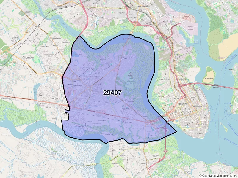 Map of ZIP Code 29407 — Charleston, SC