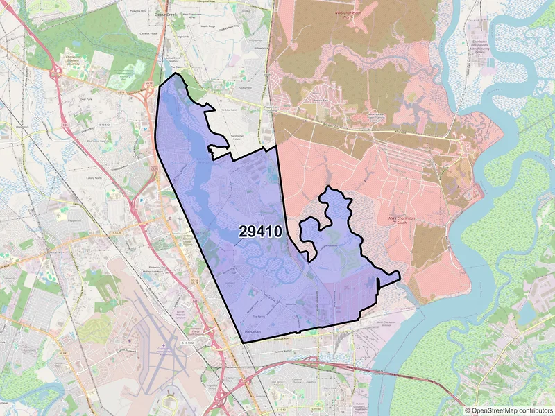 Map of ZIP Code 29410 — Hanahan, SC