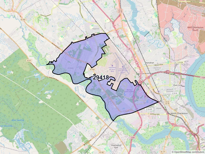 Map of ZIP Code 29418 — North Charleston, SC