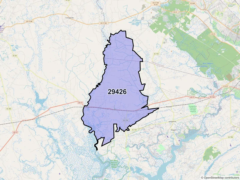 Map of Adams Run, South Carolina and ZIP codes