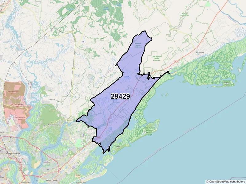Map of ZIP Code 29429 — Awendaw, SC