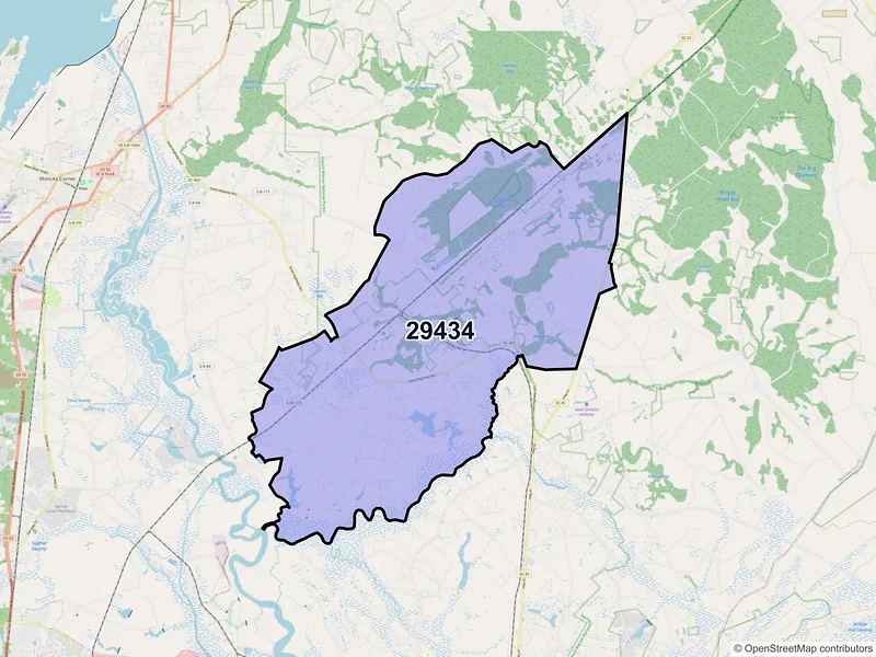 Map of Cordesville, South Carolina and ZIP codes
