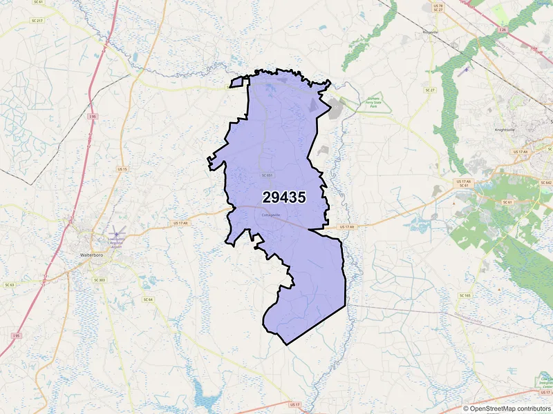 Map of ZIP Code 29435 — Cottageville, SC