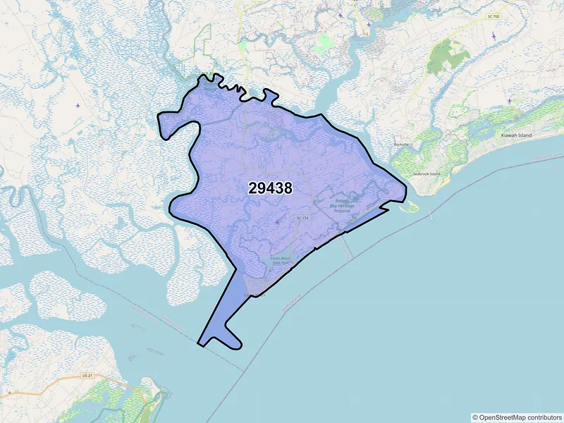 Map of ZIP Code 29438 — Edisto Island, SC
