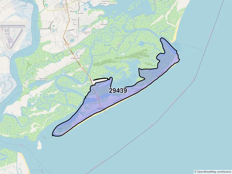 Map of Folly Beach, South Carolina and ZIP codes