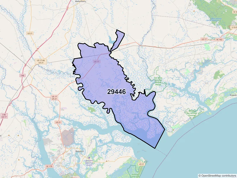 Map of Green Pond, South Carolina and ZIP codes