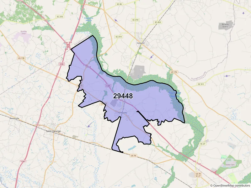 Map of Harleyville, South Carolina and ZIP codes