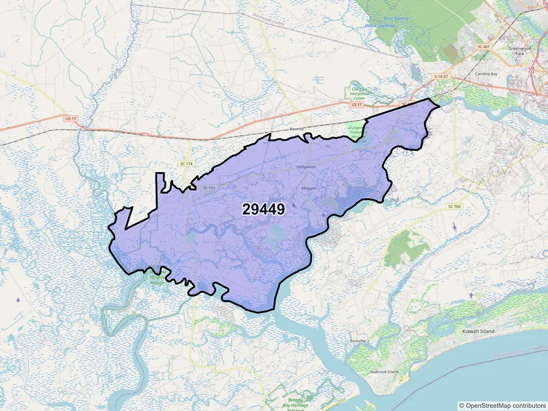 Map of ZIP Code 29449 — Hollywood, SC