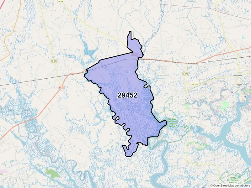 Map of Jacksonboro, South Carolina and ZIP codes
