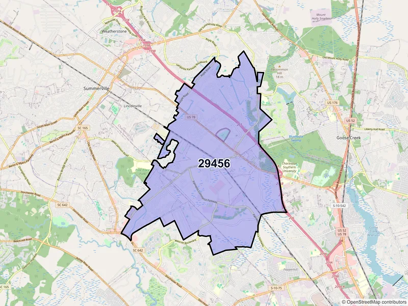 Map of Ladson, South Carolina and ZIP codes