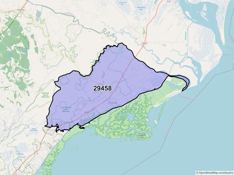 Map of ZIP Code 29458 — Mc Clellanville, SC