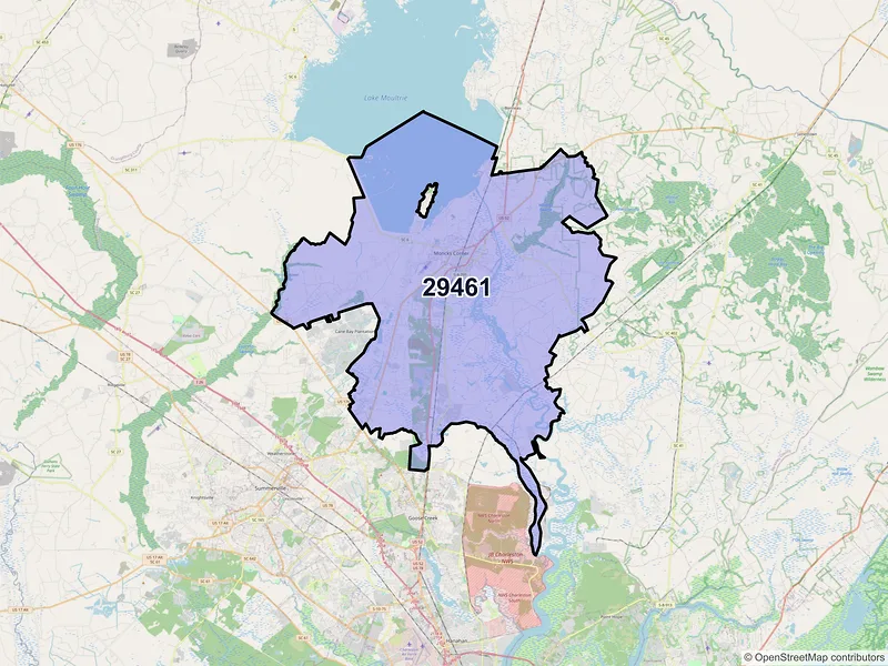 Map of Moncks Corner, South Carolina and ZIP codes