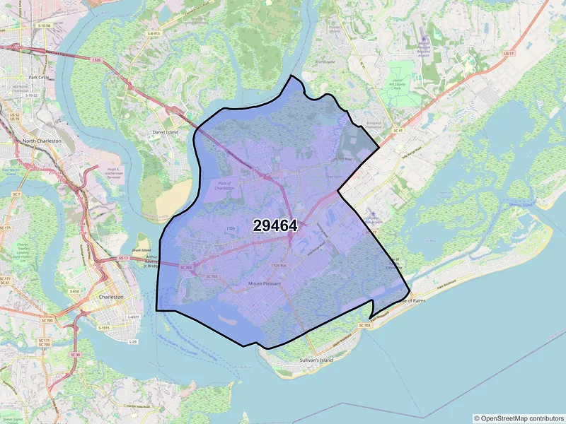 Map of ZIP Code 29464 — Mount Pleasant, SC
