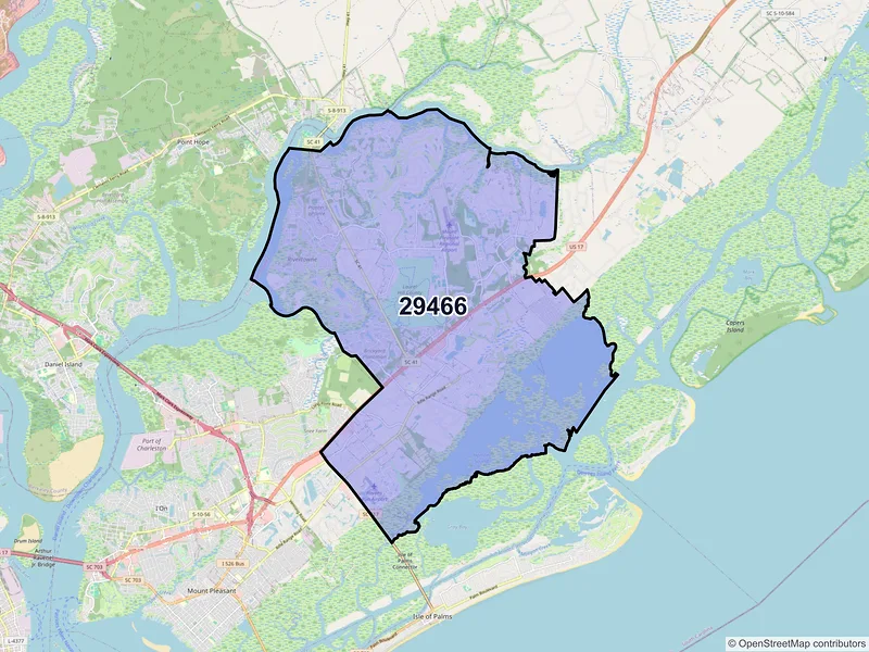 Map of ZIP Code 29466 — Mount Pleasant, SC
