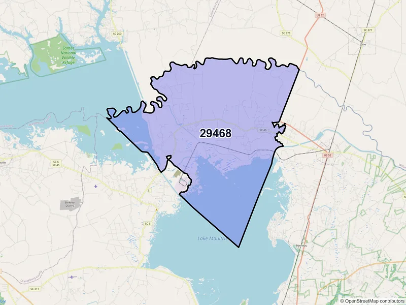 Map of ZIP Code 29468 — Pineville, SC