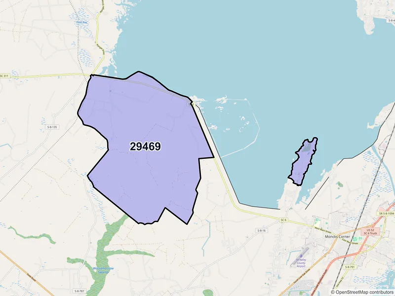 Map of ZIP Code 29469 — Pinopolis, SC