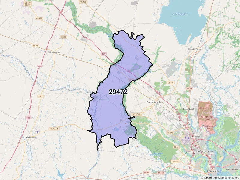 Map of ZIP Code 29472 — Ridgeville, SC
