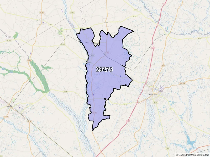 Map of ZIP Code 29475 — Ruffin, SC