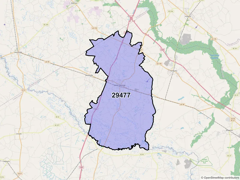Map of ZIP Code 29477 — Saint George, SC