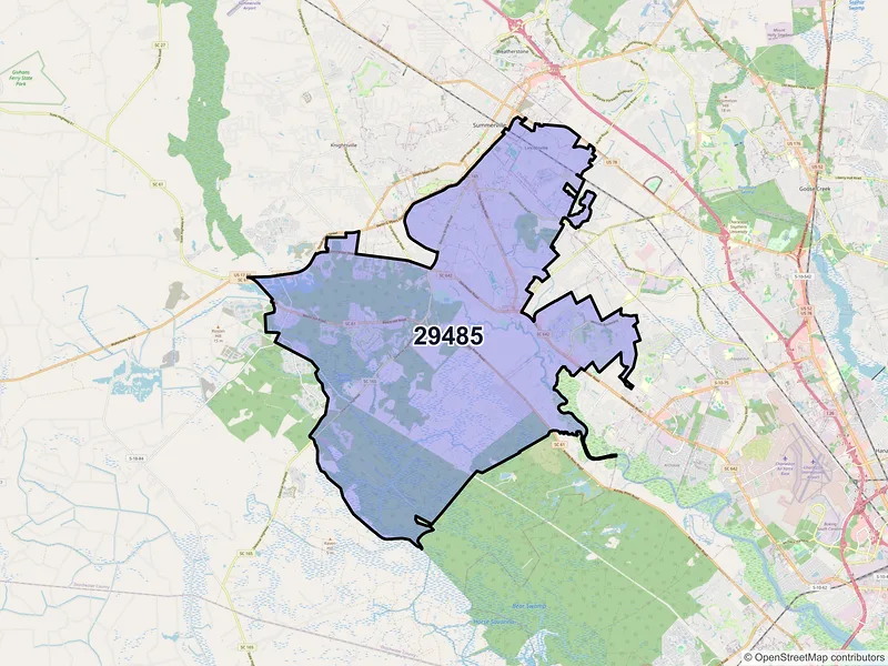 Map of ZIP Code 29485 — Summerville, SC