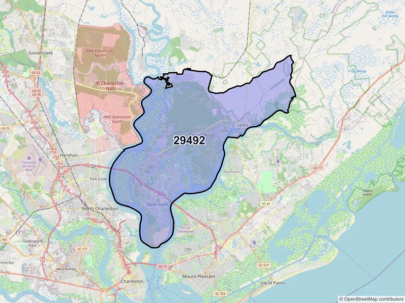 Map of ZIP Code 29492 — Charleston, SC
