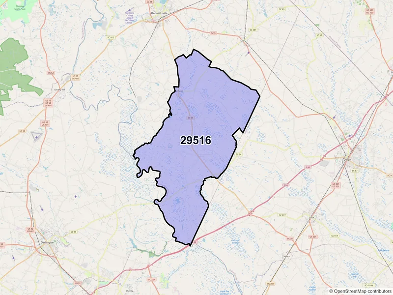 Map of Blenheim, South Carolina and ZIP codes