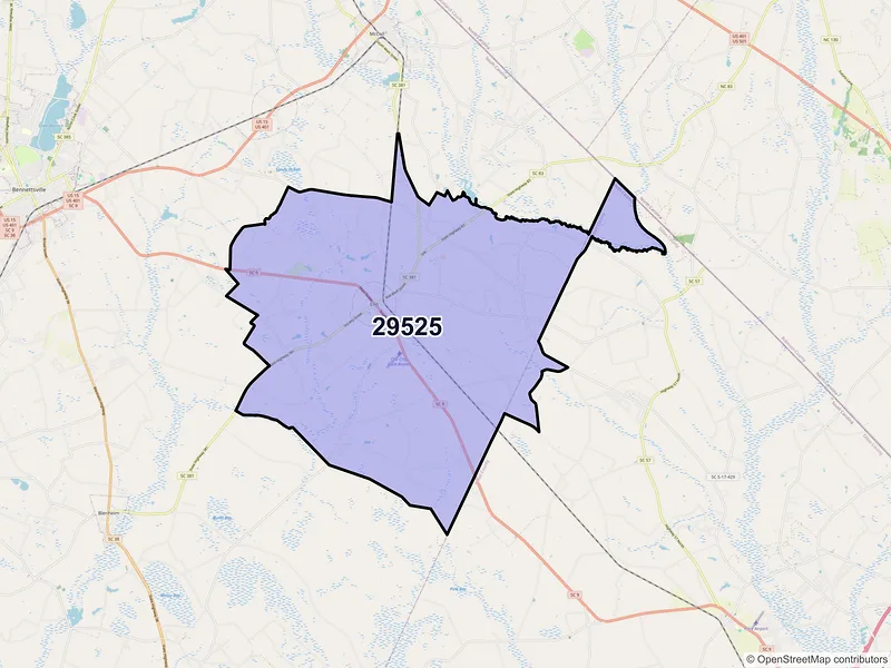 Map of ZIP Code 29525 — Clio, SC
