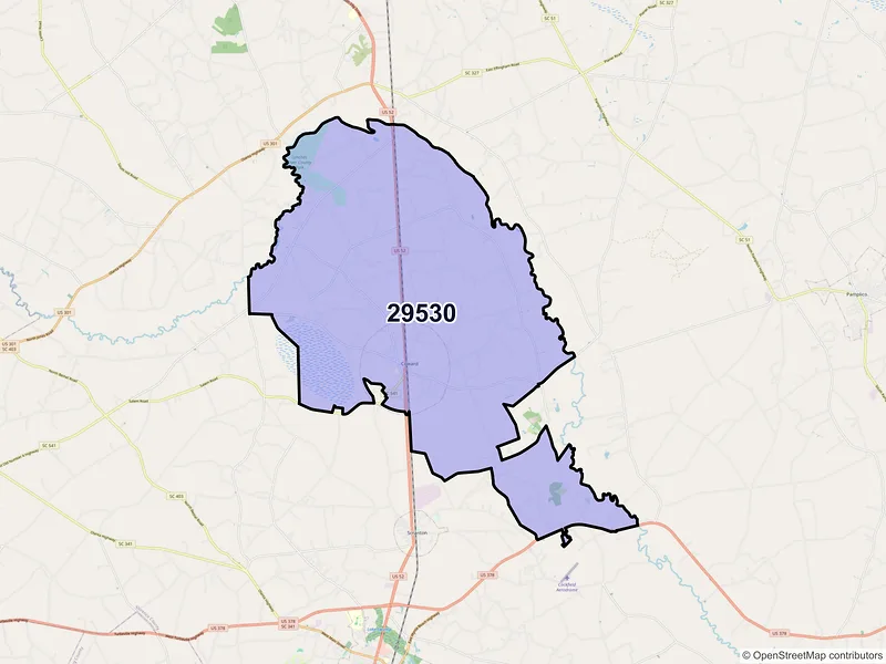 Map of Coward, South Carolina and ZIP codes