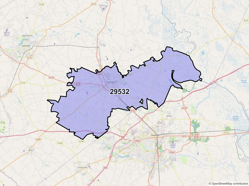 Map of ZIP Code 29532 — Darlington, SC