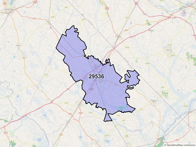 Map of ZIP Code 29536 — Dillon, SC