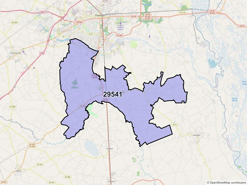 Map of ZIP Code 29541 — Effingham, SC