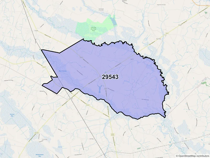 Map of ZIP Code 29543 — Fork, SC