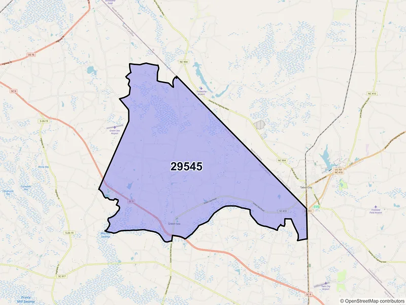 Map of ZIP Code 29545 — Green Sea, SC