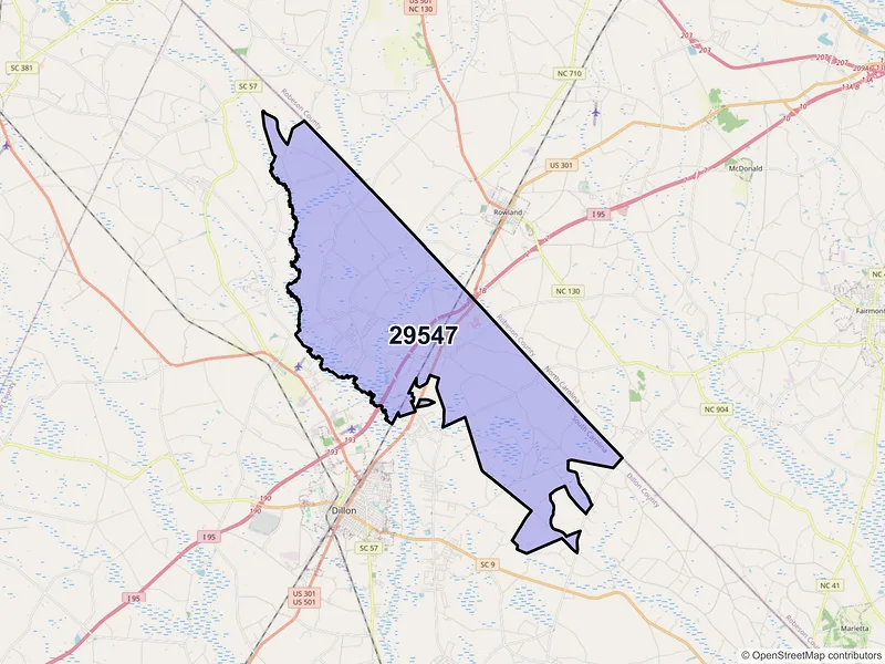 Map of ZIP Code 29547 — Hamer, SC