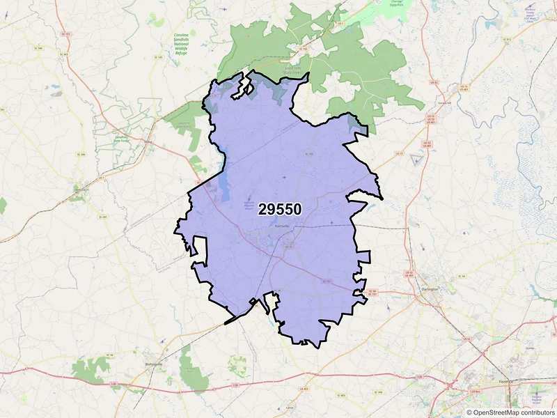 Map of ZIP Code 29550 — Hartsville, SC