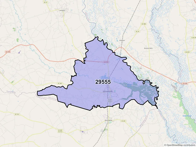 Map of ZIP Code 29555 — Johnsonville, SC