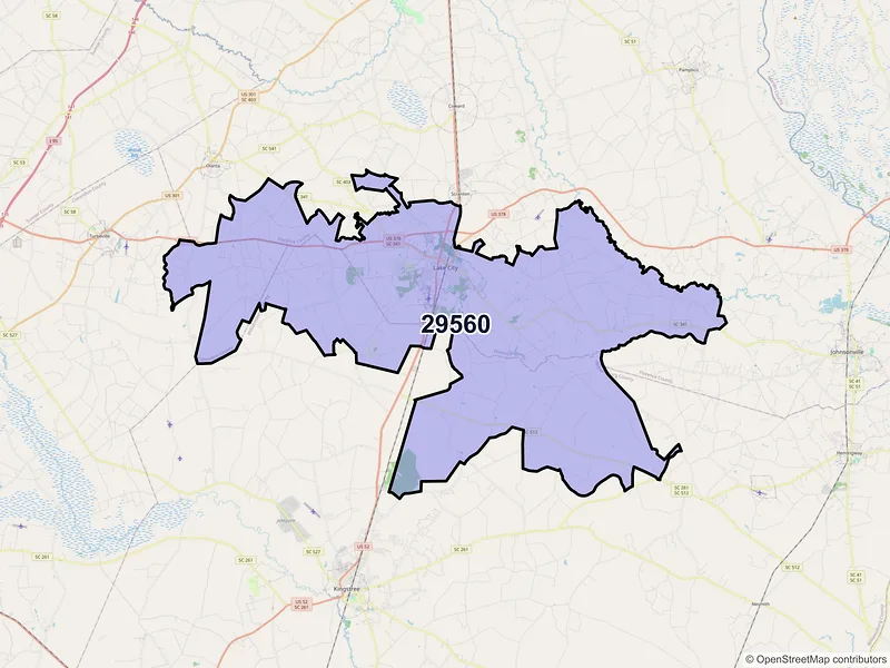 Map of ZIP Code 29560 — Lake City, SC