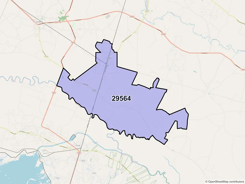 Map of ZIP Code 29564 — Lane, SC