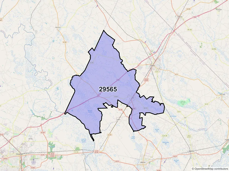 Map of Latta, South Carolina and ZIP codes