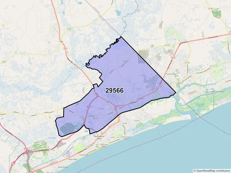 Map of ZIP Code 29566 — Little River, SC