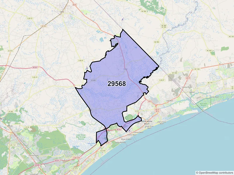 Map of Longs, South Carolina and ZIP codes