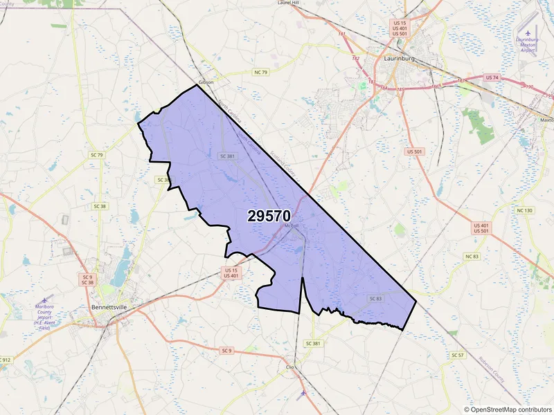 Map of ZIP Code 29570 — Mc Coll, SC