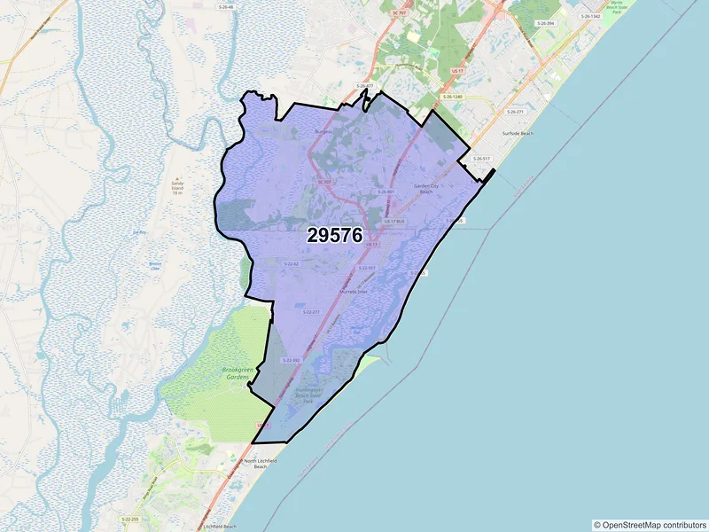 Map of ZIP Code 29576 — Murrells Inlet, SC