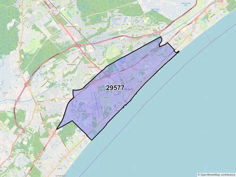 Map of ZIP Code 29577 — Myrtle Beach, SC
