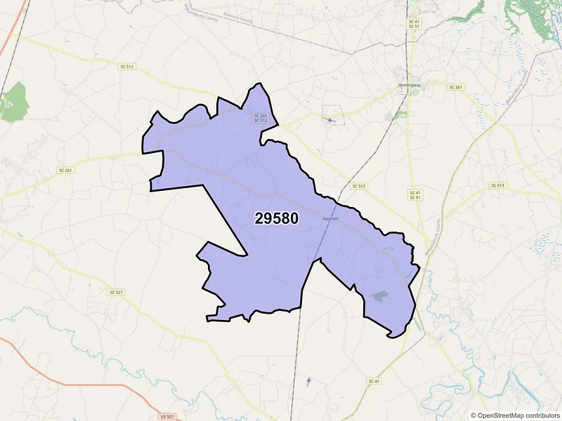 Map of ZIP Code 29580 — Nesmith, SC