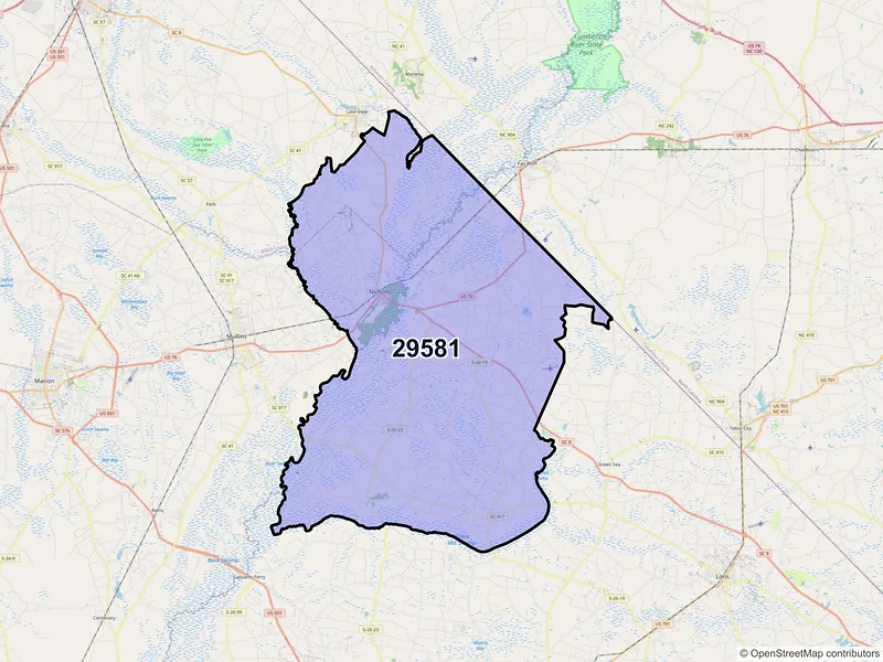 Map of ZIP Code 29581 — Nichols, SC
