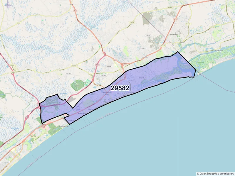 Map of ZIP Code 29582 — North Myrtle Beach, SC