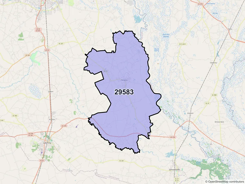 Map of ZIP Code 29583 — Pamplico, SC