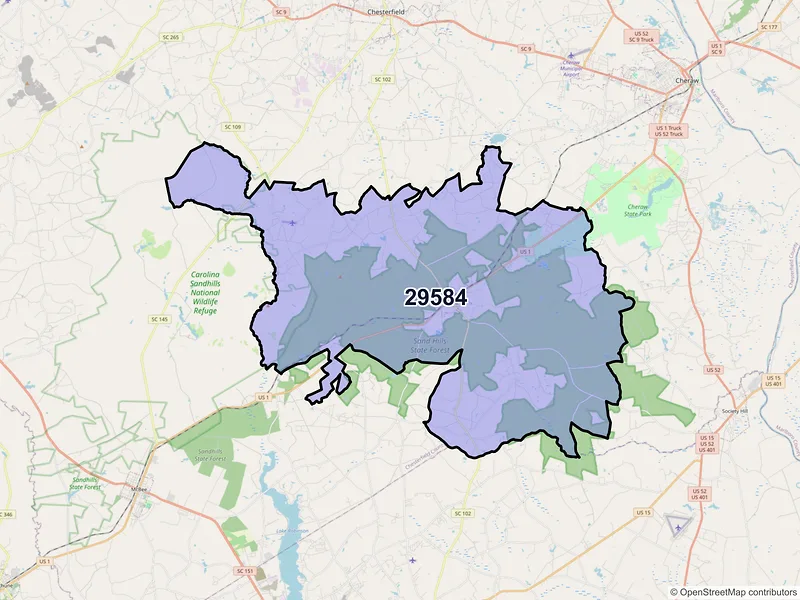 Map of ZIP Code 29584 — Patrick, SC