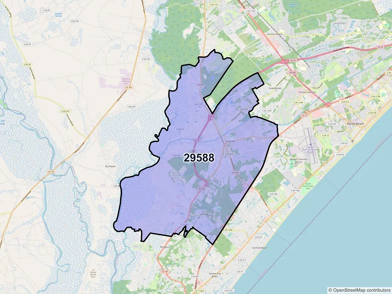 Map of ZIP Code 29588 — Myrtle Beach, SC